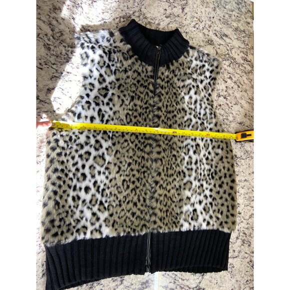 Kim Rogers Womens XL Leopard Print Faux Fur Zip Vest Ribbed Knit Back - Picture 5 of 8